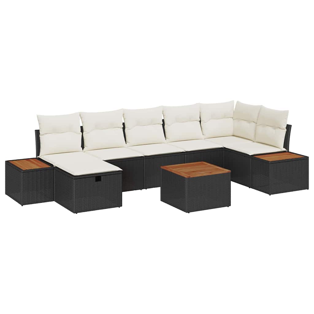 Garten-Sofa-Set mit Kissen 8 pcs Schwarz Poly Rattan